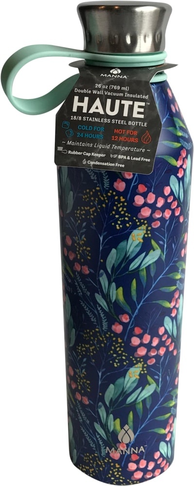 slide 1 of 1, Manna Organics Haute Bottle - Dark Blue Flowers, 26 oz