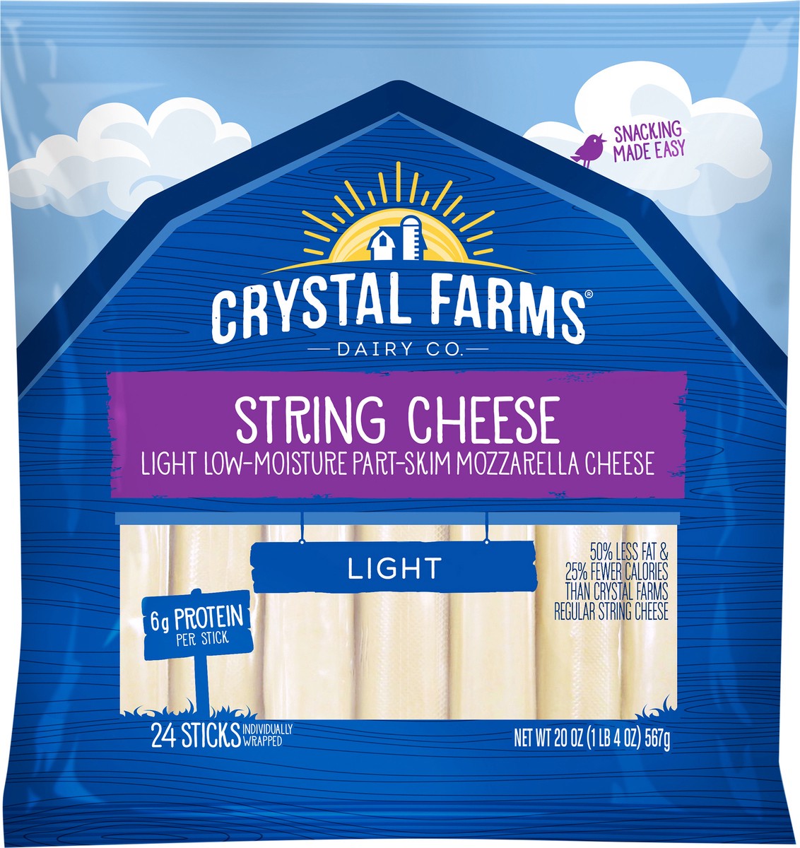 slide 3 of 6, Crystal Farms Light String Cheese 24 24 ea, 24 ct