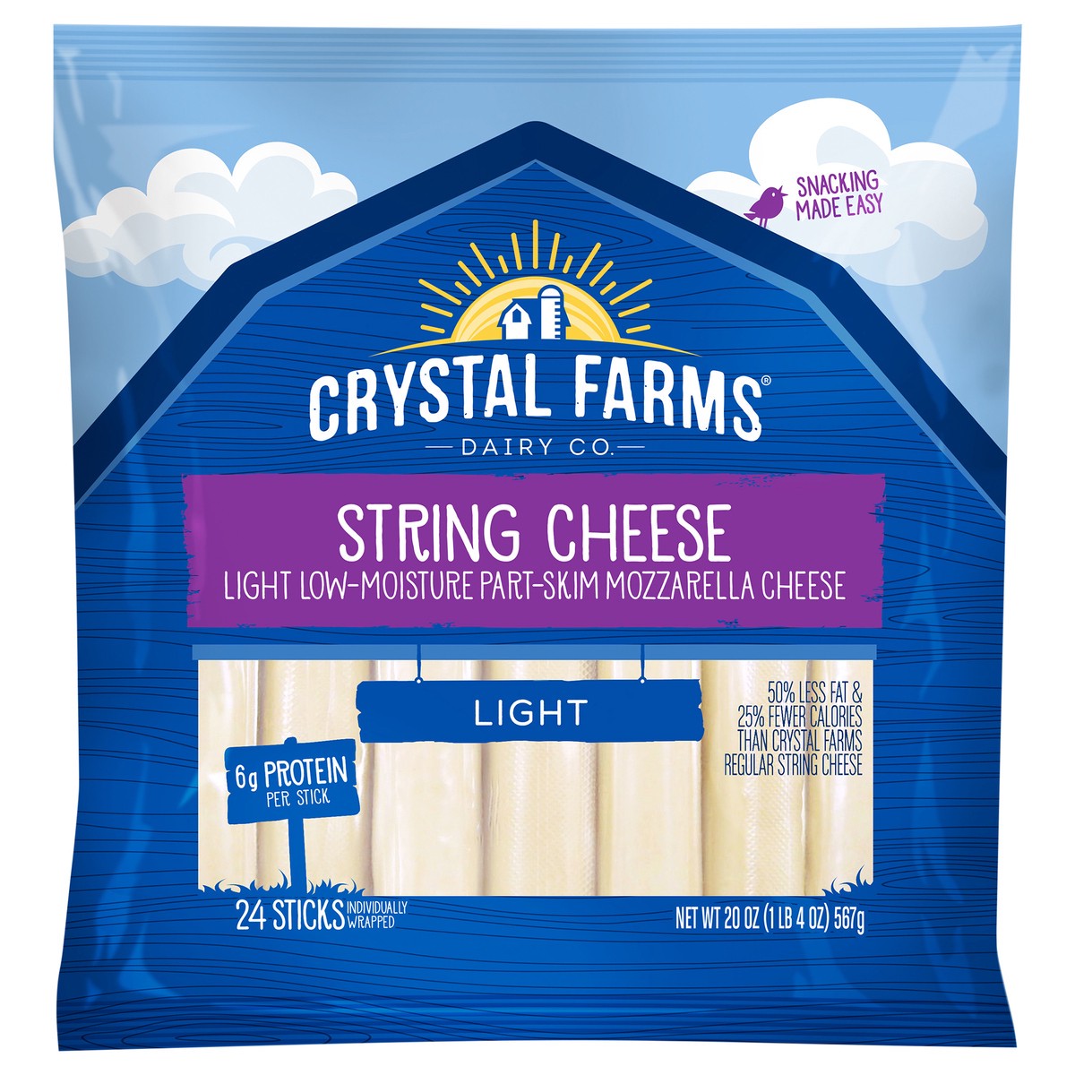 slide 5 of 6, Crystal Farms Light String Cheese 24 24 ea, 24 ct