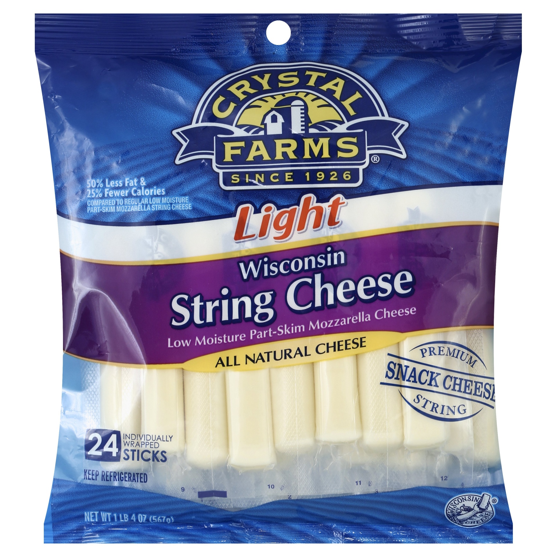 slide 1 of 1, Crystal Farms Light Wisconsin String Cheese, 20 oz
