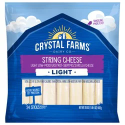 Crystal Farms Light Low-Moisture Part-Skim Mozzarella String Cheese, 20 oz, 24 Count