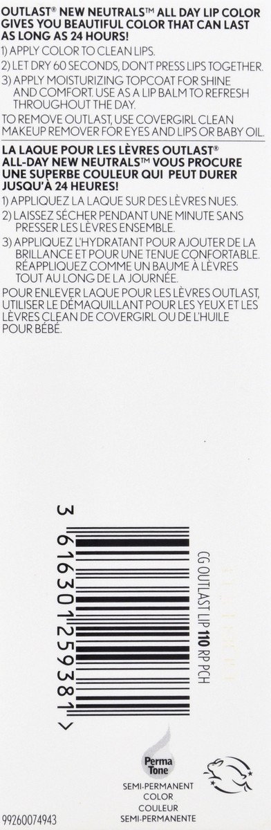 slide 10 of 12, Covergirl Outlast All-Day Ripe Peach 110 Moisturizing Lip Color & Top Coat 1 ea, 1 ct