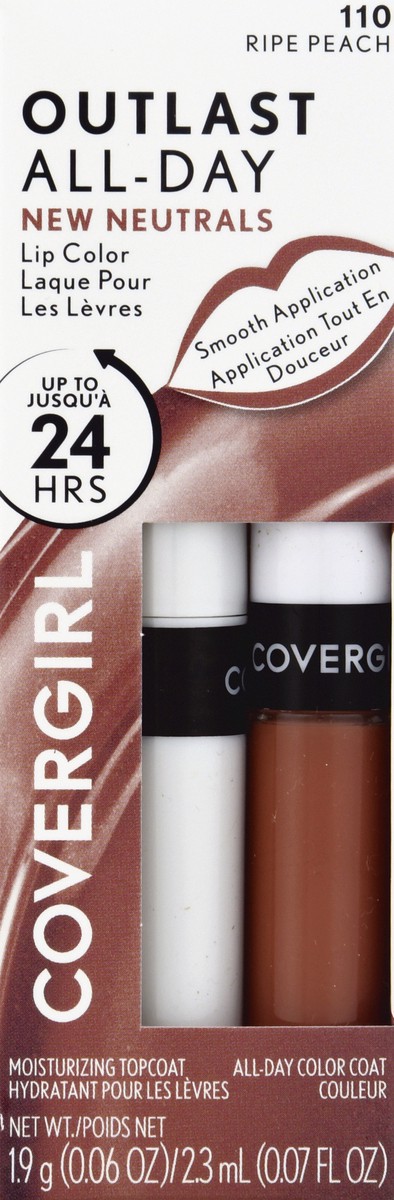 slide 8 of 12, Covergirl Outlast All-Day Ripe Peach 110 Moisturizing Lip Color & Top Coat 1 ea, 1 ct