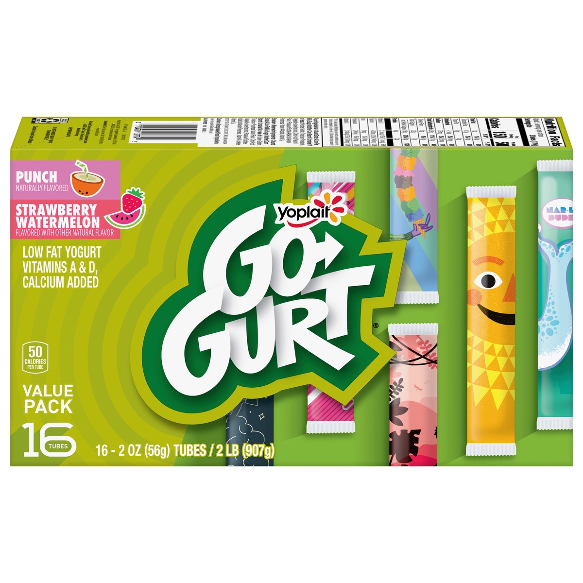 slide 1 of 1, Yoplait Go-Gurt, Punch and Strawberry Watermelon Variety Pack, 16 tubes, 16 ct