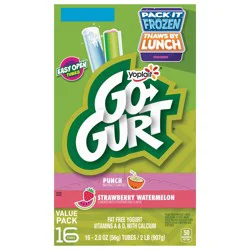 Go-GURT Punch and Strawberry Watermelon Kids Fat Free Yogurt Variety Pack, Gluten Free, 2 oz Yogurt Tubes (16 Count)
