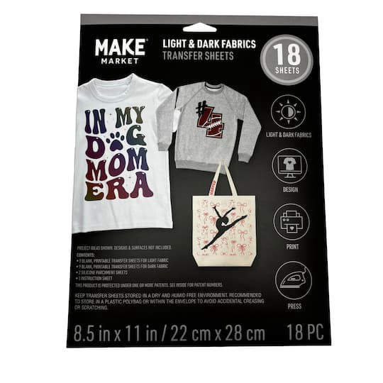 slide 1 of 4, 8.5" X 11" Mixed Light & Dark Fabric Transfer Sheets, 18ct. By Make Market, 18 ct
