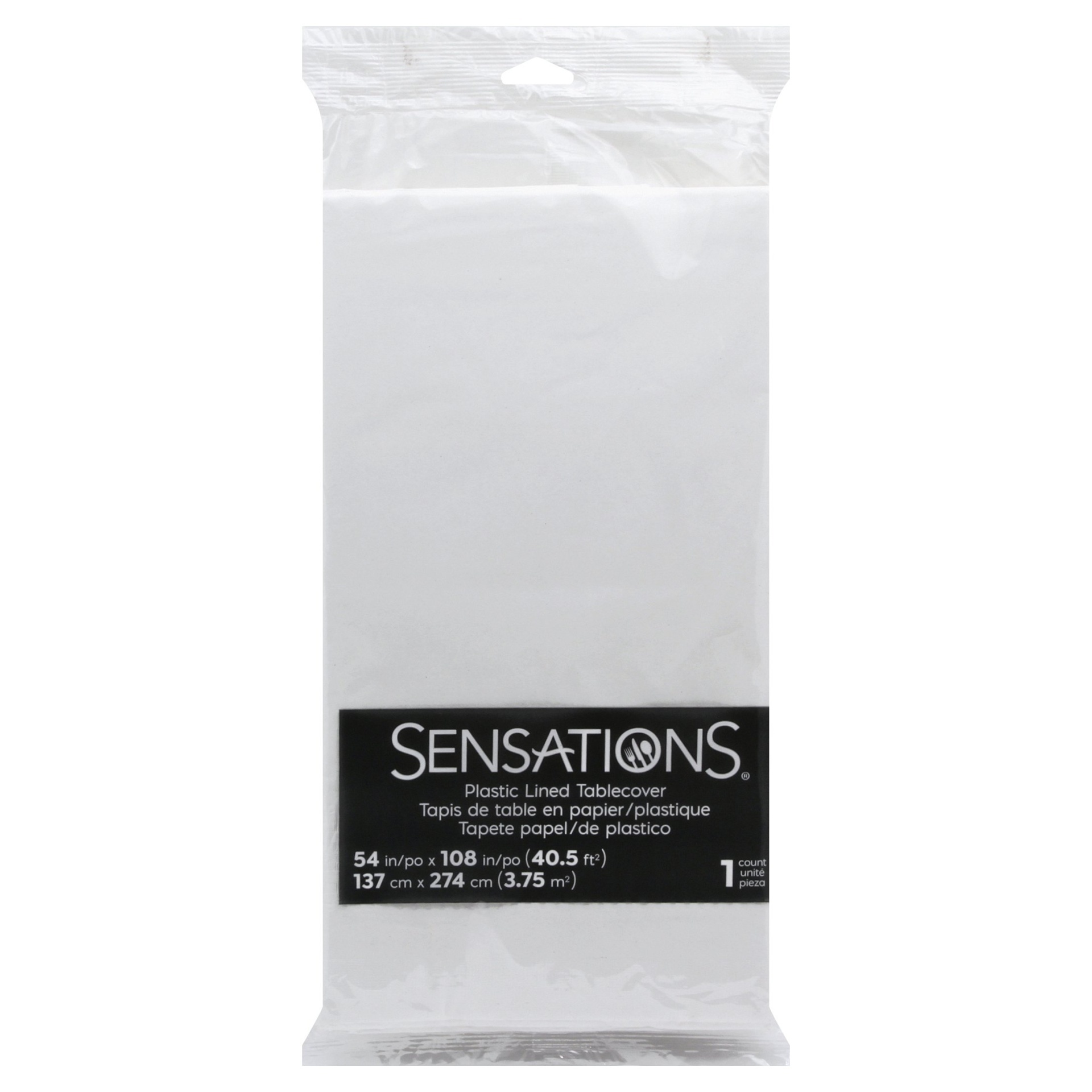 slide 1 of 1, Sensations Plastic Lined Tablecover - White, 54 in x 108 in