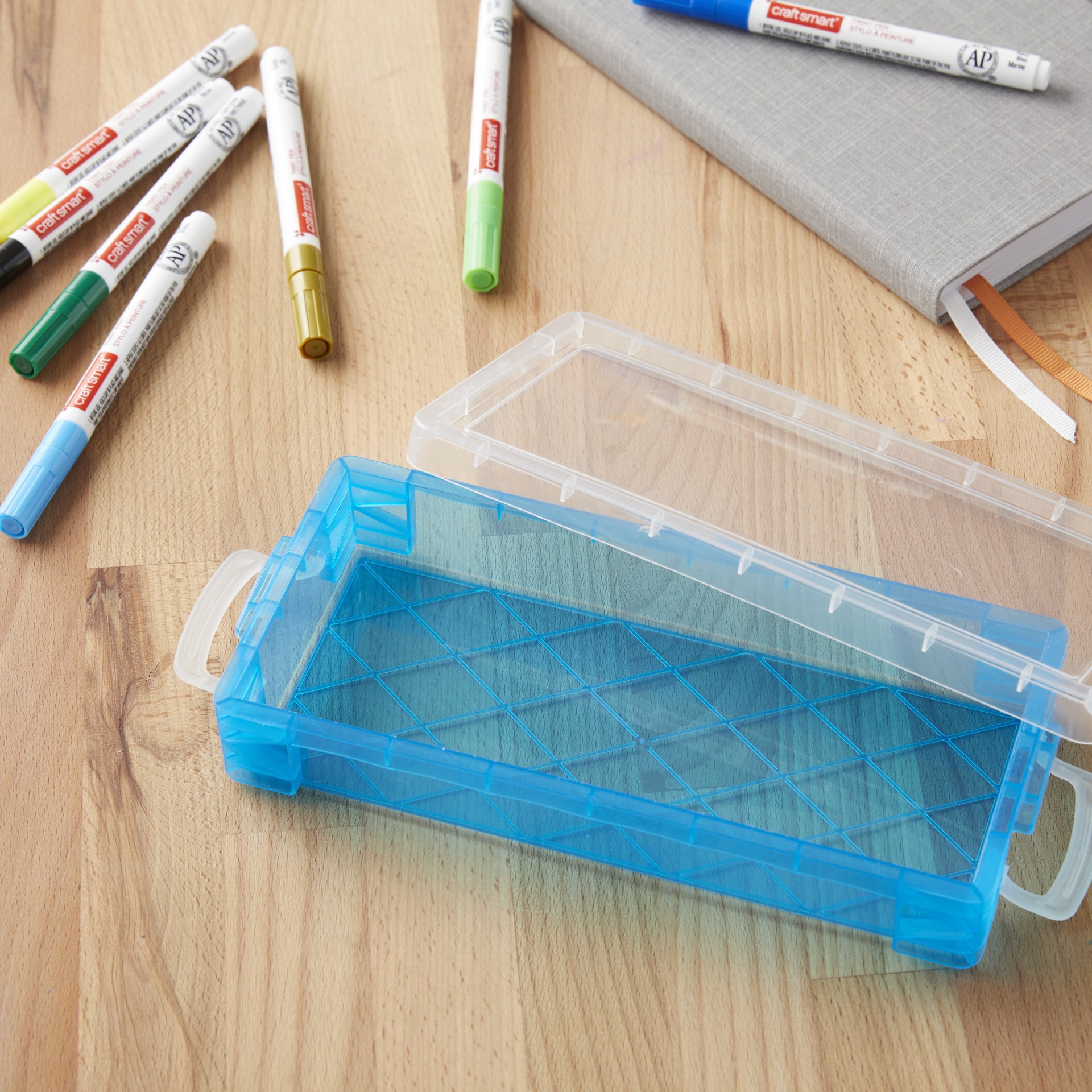 slide 3 of 4, Teal Stacking Pencil Box By Simply Tidy, 8.24 in x 3.74 in x 1.57 in