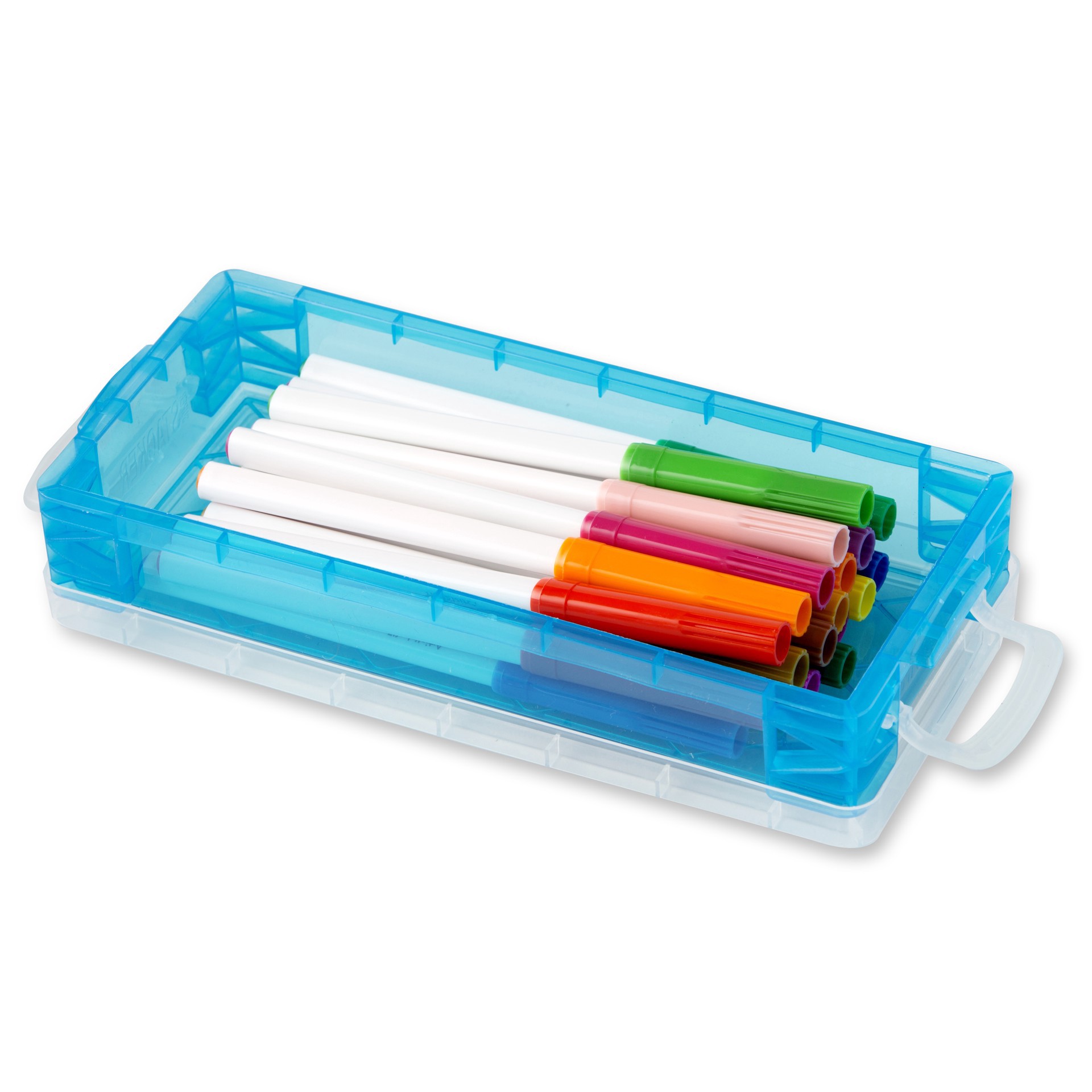 slide 2 of 4, Teal Stacking Pencil Box By Simply Tidy, 8.24 in x 3.74 in x 1.57 in