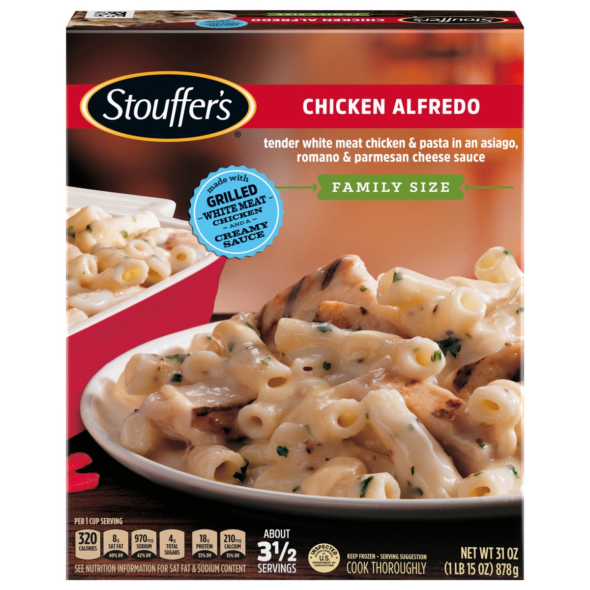 slide 2 of 15, Stouffer's Family Size Chicken Alfredo Frozen Meal, 31 oz