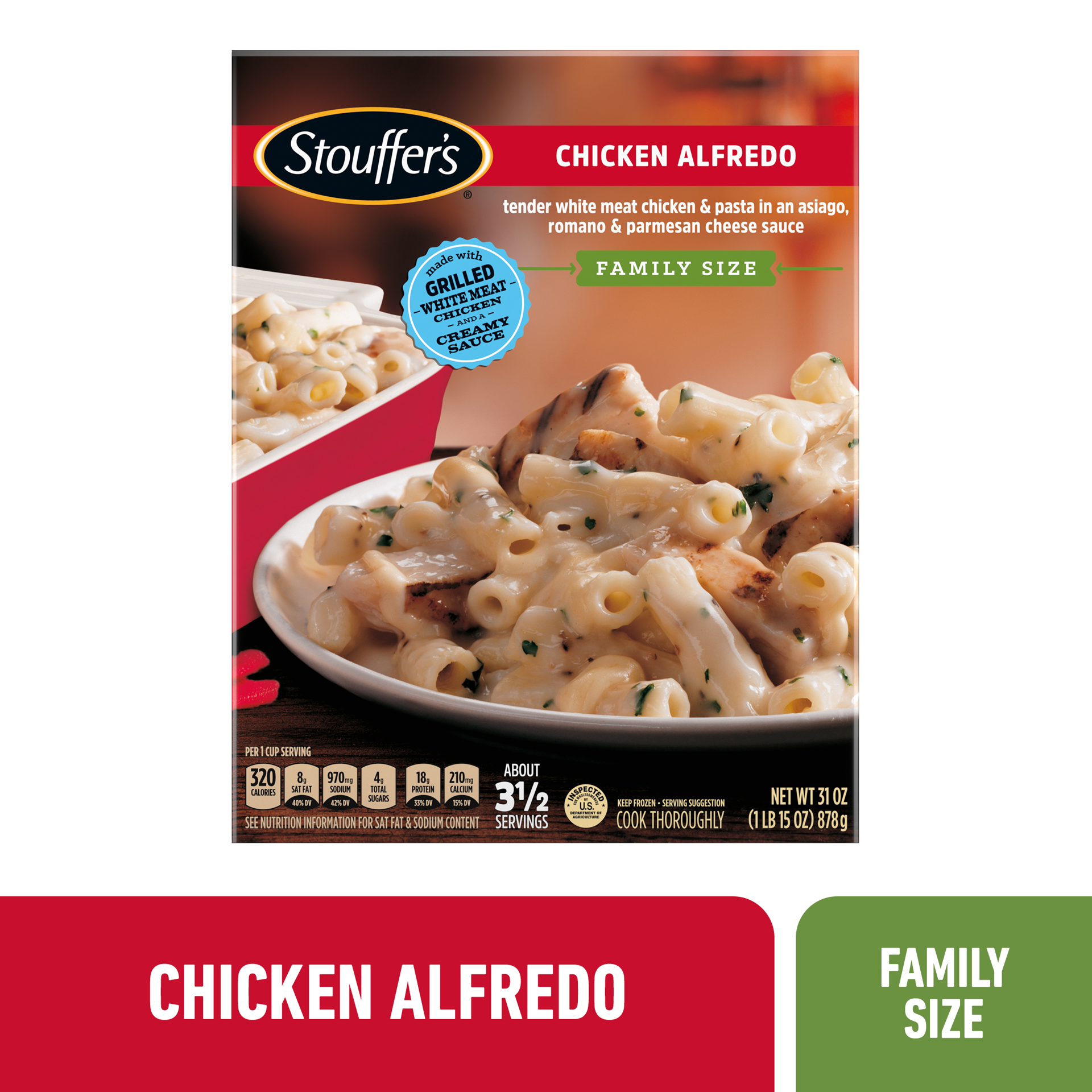 slide 1 of 15, Stouffer's Family Size Chicken Alfredo Frozen Meal, 31 oz