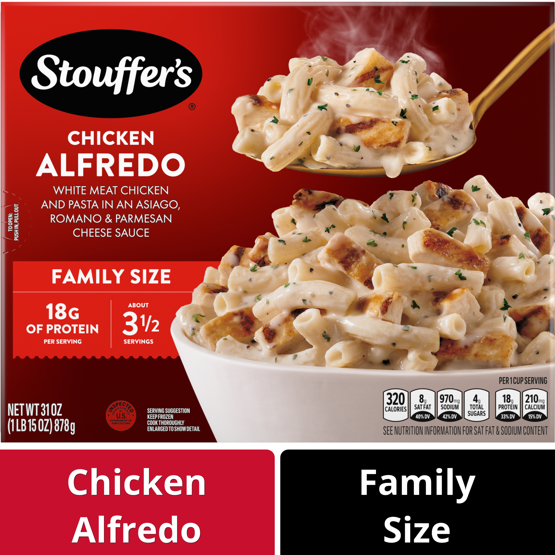 slide 1 of 15, Stouffer's Family Size Chicken Alfredo Frozen Meal, 31 oz