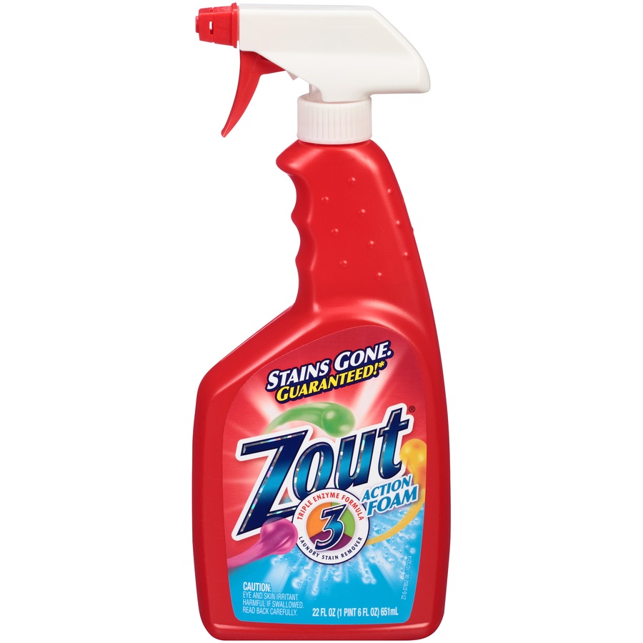 slide 1 of 6, Zout Triple Enzyme Formula Action Foam Laundry Stain Remover, 22 fl oz