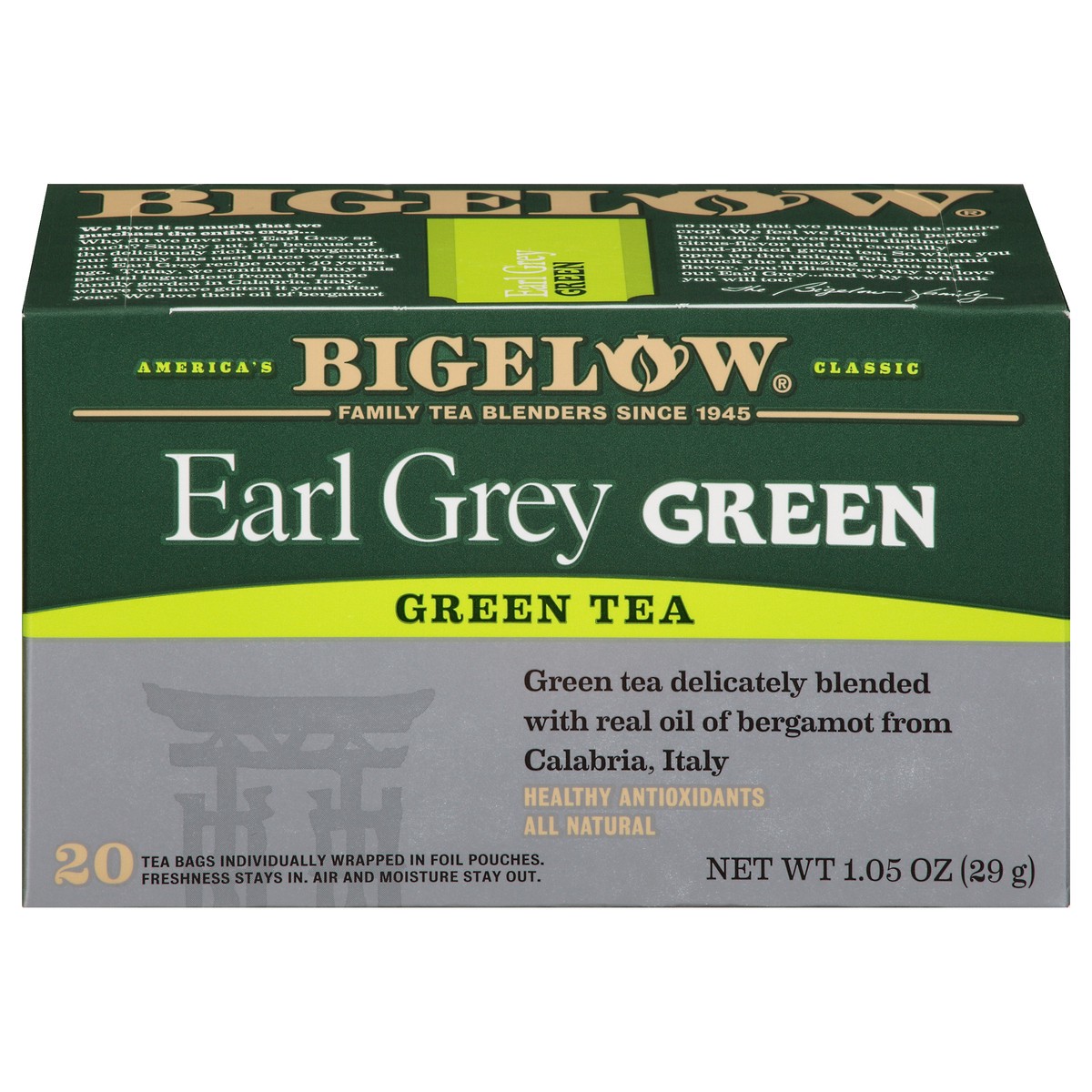 slide 1 of 1, Bigelow Earl Grey Green Tea, 20 ct