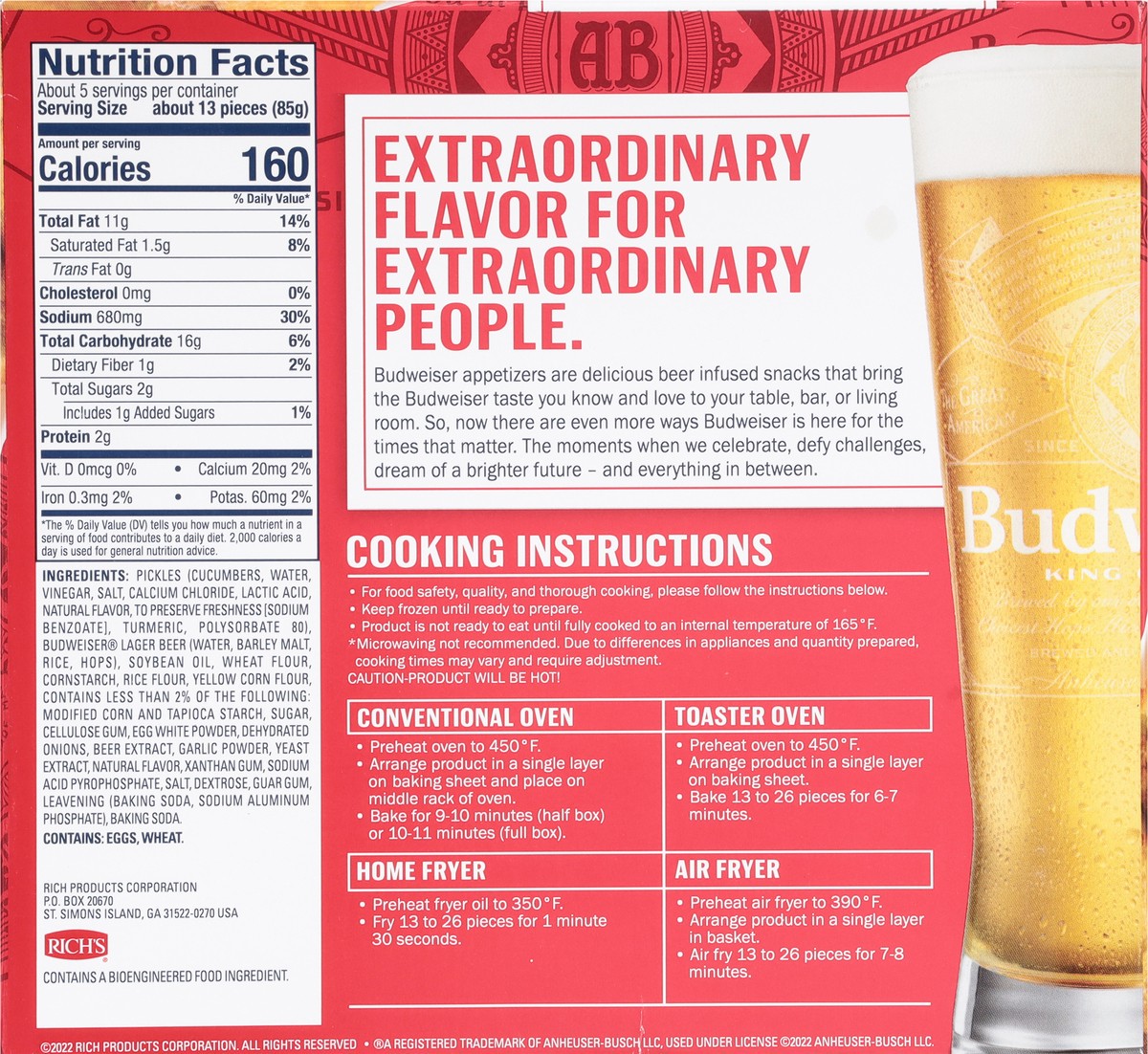 slide 5 of 9, Budweiser Farm Rich Budweiser beer battered pickles, 16 oz