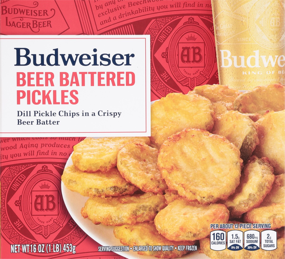 slide 6 of 9, Budweiser Farm Rich Budweiser beer battered pickles, 16 oz