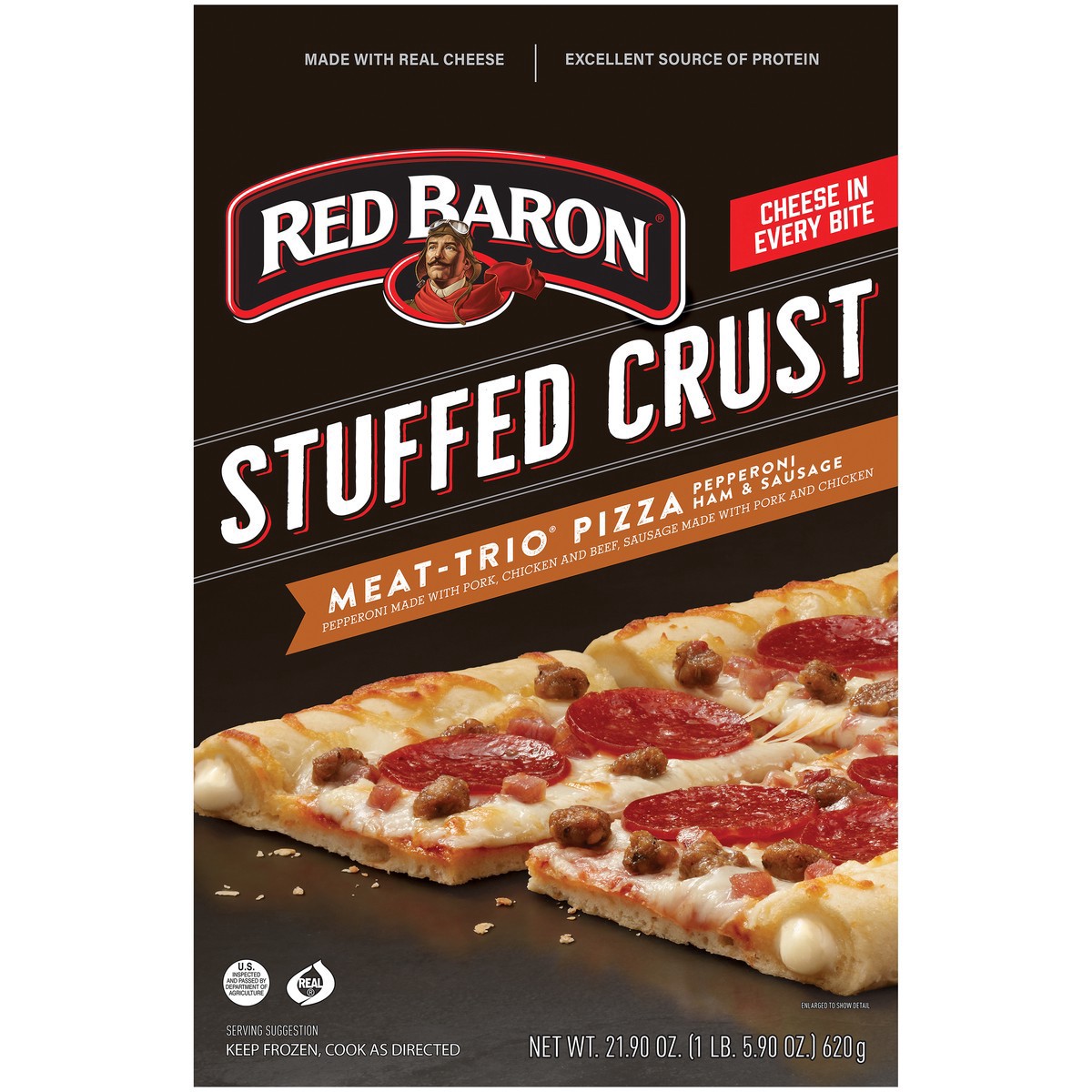 slide 5 of 9, Red Baron Pizza, Stuffed Crust Meat-Trio 21.90 oz., 21.9 oz