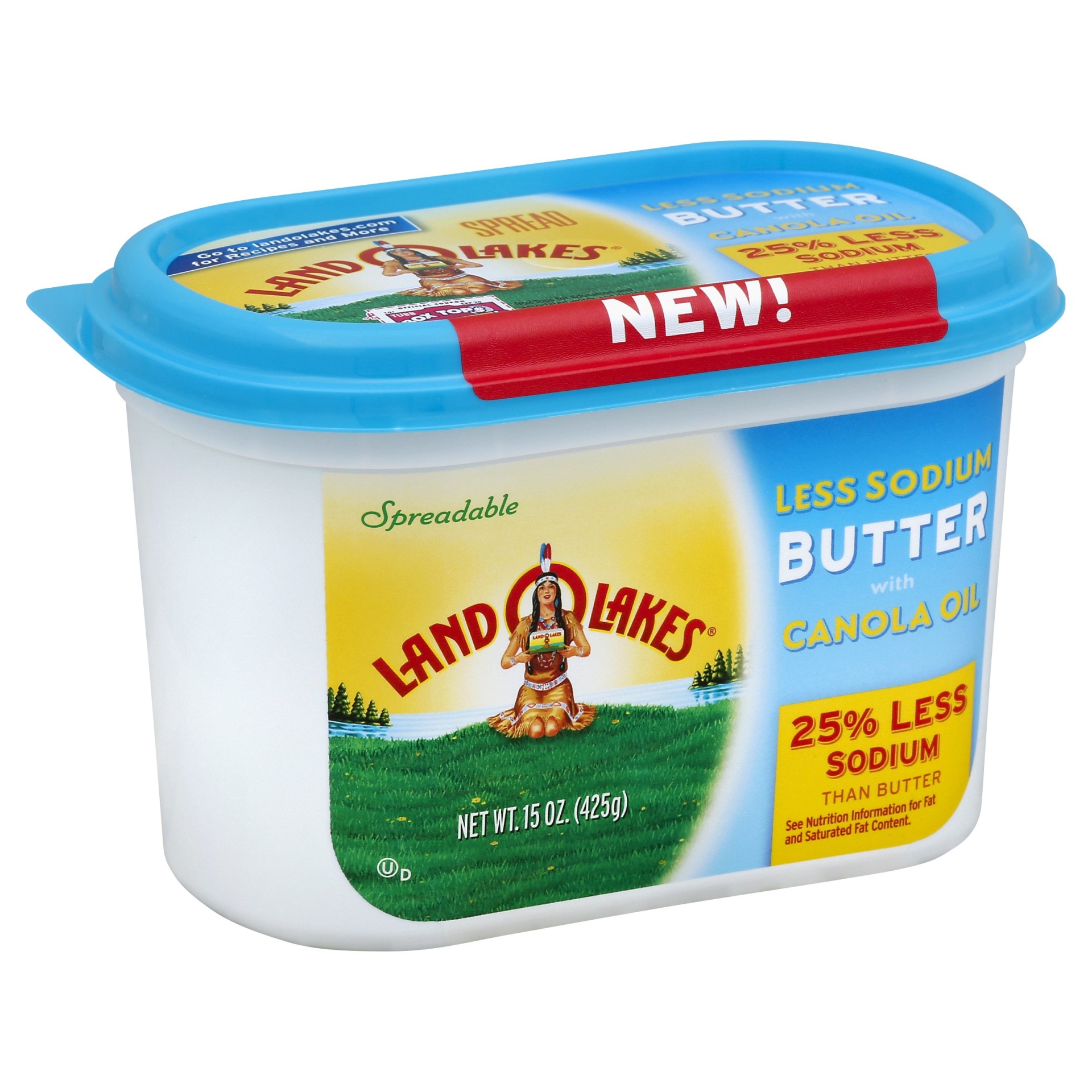 slide 1 of 8, Land O'Lakes Less Sodium Butter With Canola Oil, 15 oz