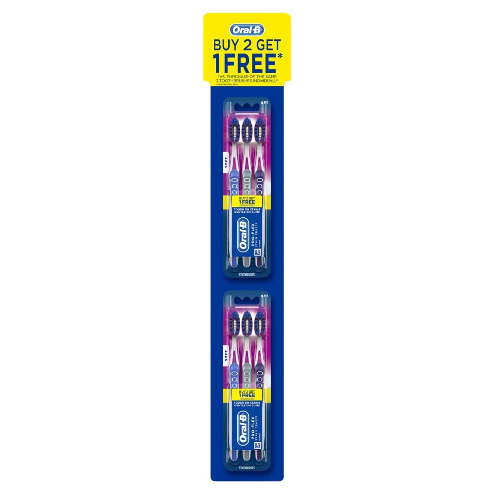 slide 1 of 1, Oral-B Pro-Flex Stain Eraser Soft Toothbrushes, 3 ct