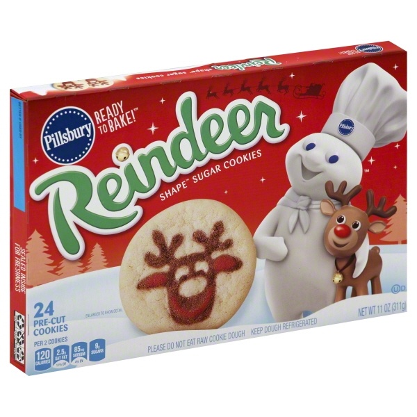 slide 1 of 1, Pillsbury Reindeer Shaped Sugar Cookies, 24 ct; 0.46 oz