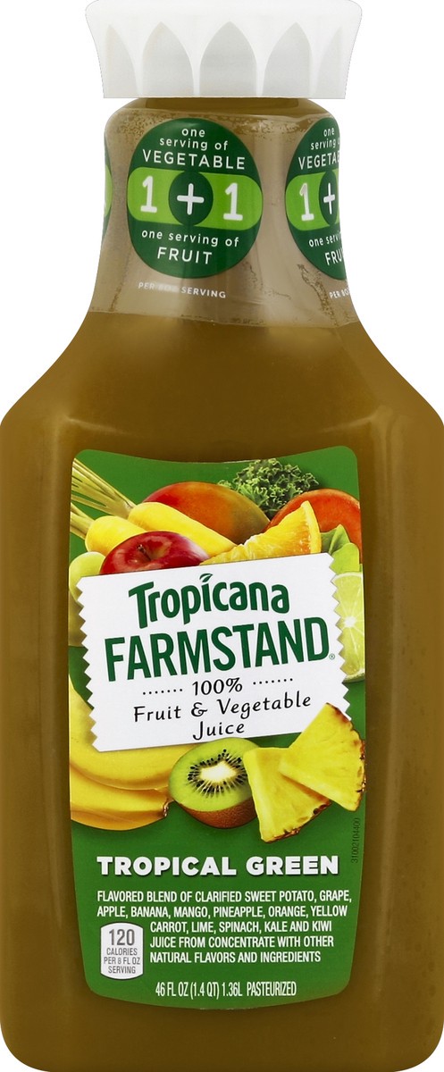 slide 4 of 4, Tropicana Farmstand Tropical Green 100% Fruit & Vegetable Juice, 46 fl oz