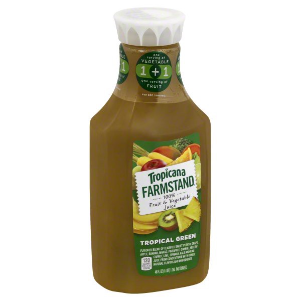 slide 1 of 4, Tropicana Farmstand Tropical Green 100% Fruit & Vegetable Juice, 46 fl oz