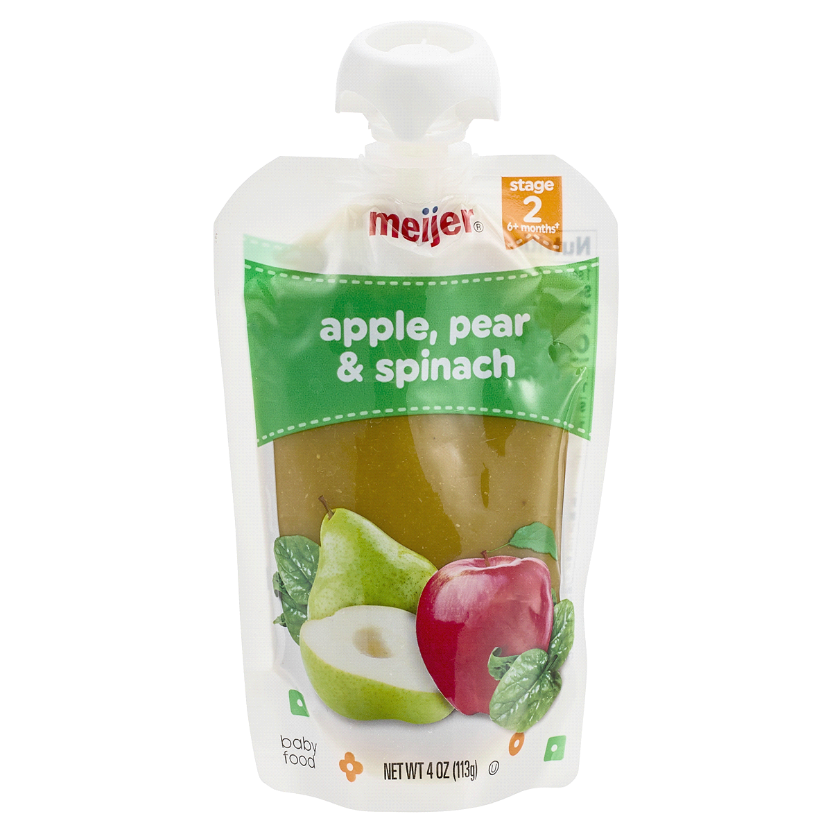 slide 1 of 5, Meijer Apple, Pear, and Spinach Baby Food Pouch, 4 oz