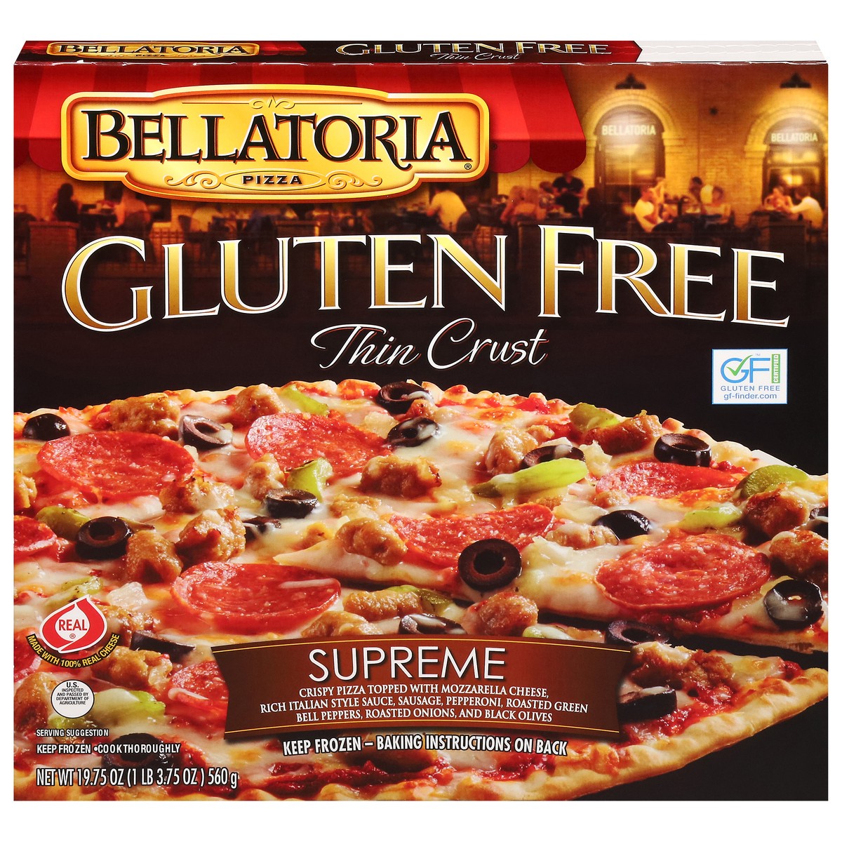 slide 1 of 12, Bellatoria Gluten Free Thin Crust Supreme Pizza 19.75 oz, 19.75 oz