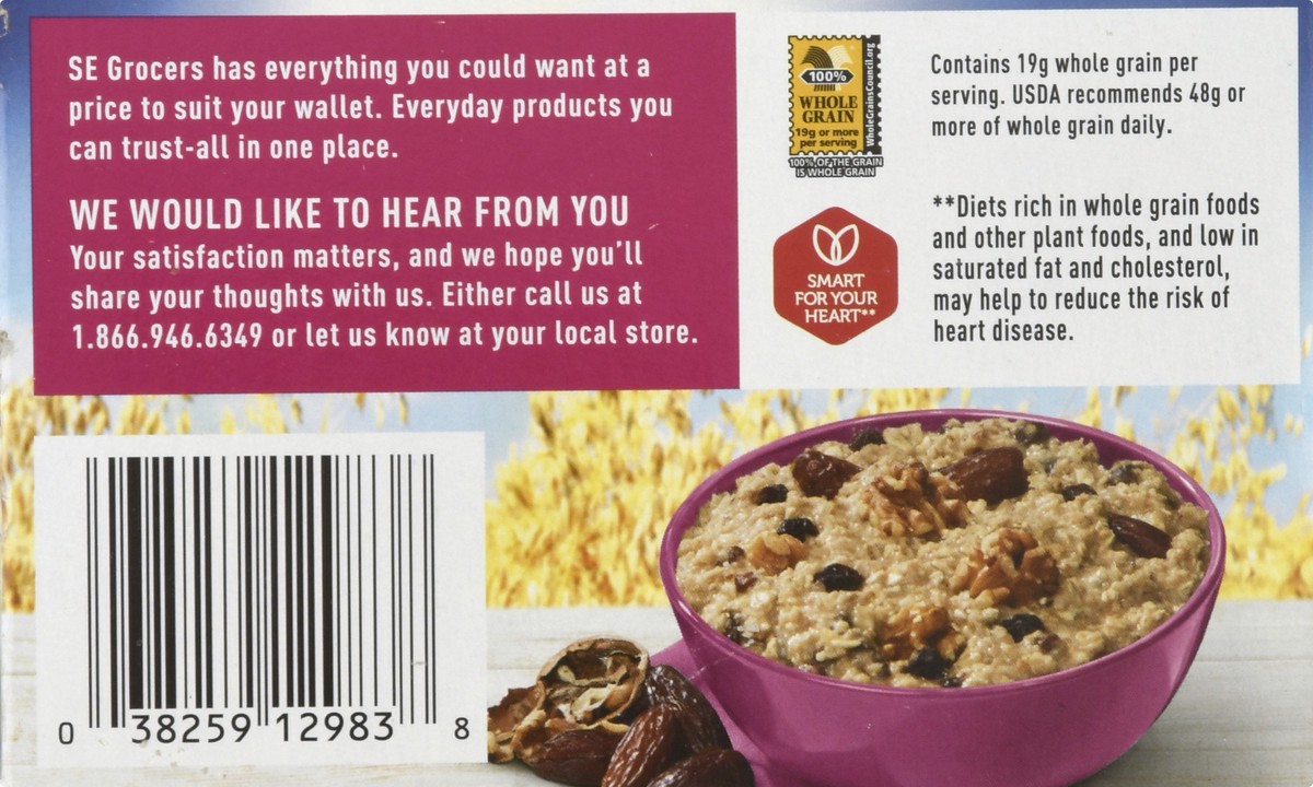 slide 9 of 14, SE Grocers Oatmeal Instant 100% Whole Grain Raisin Dates & Walnuts, 13 oz
