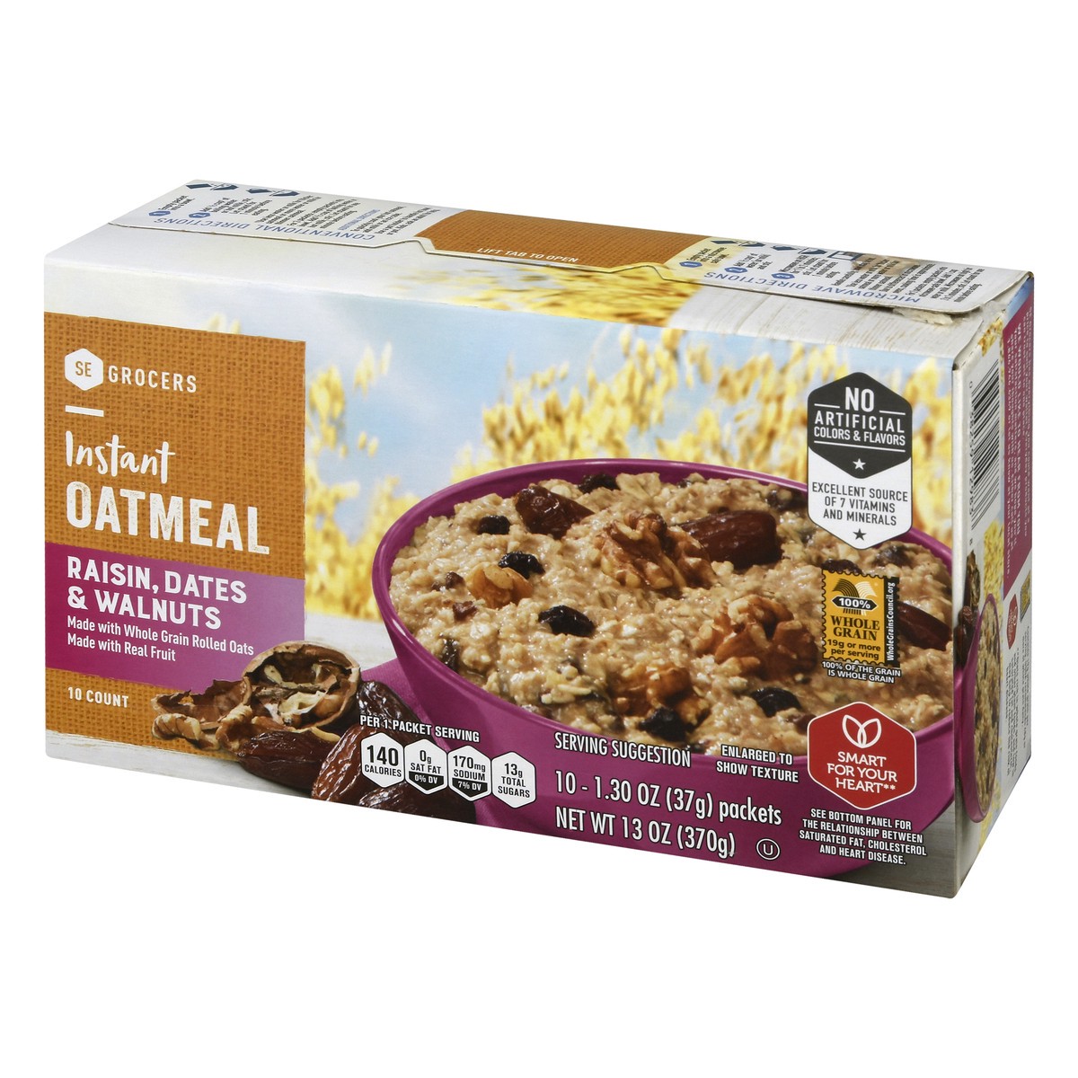 slide 8 of 14, SE Grocers Oatmeal Instant 100% Whole Grain Raisin Dates & Walnuts, 13 oz