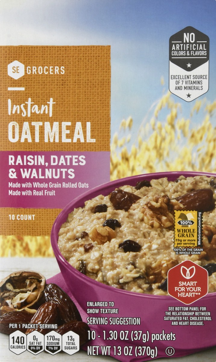 slide 3 of 14, SE Grocers Oatmeal Instant 100% Whole Grain Raisin Dates & Walnuts, 13 oz