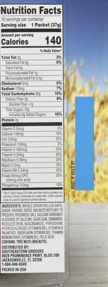 slide 6 of 14, SE Grocers Oatmeal Instant 100% Whole Grain Raisin Dates & Walnuts, 13 oz