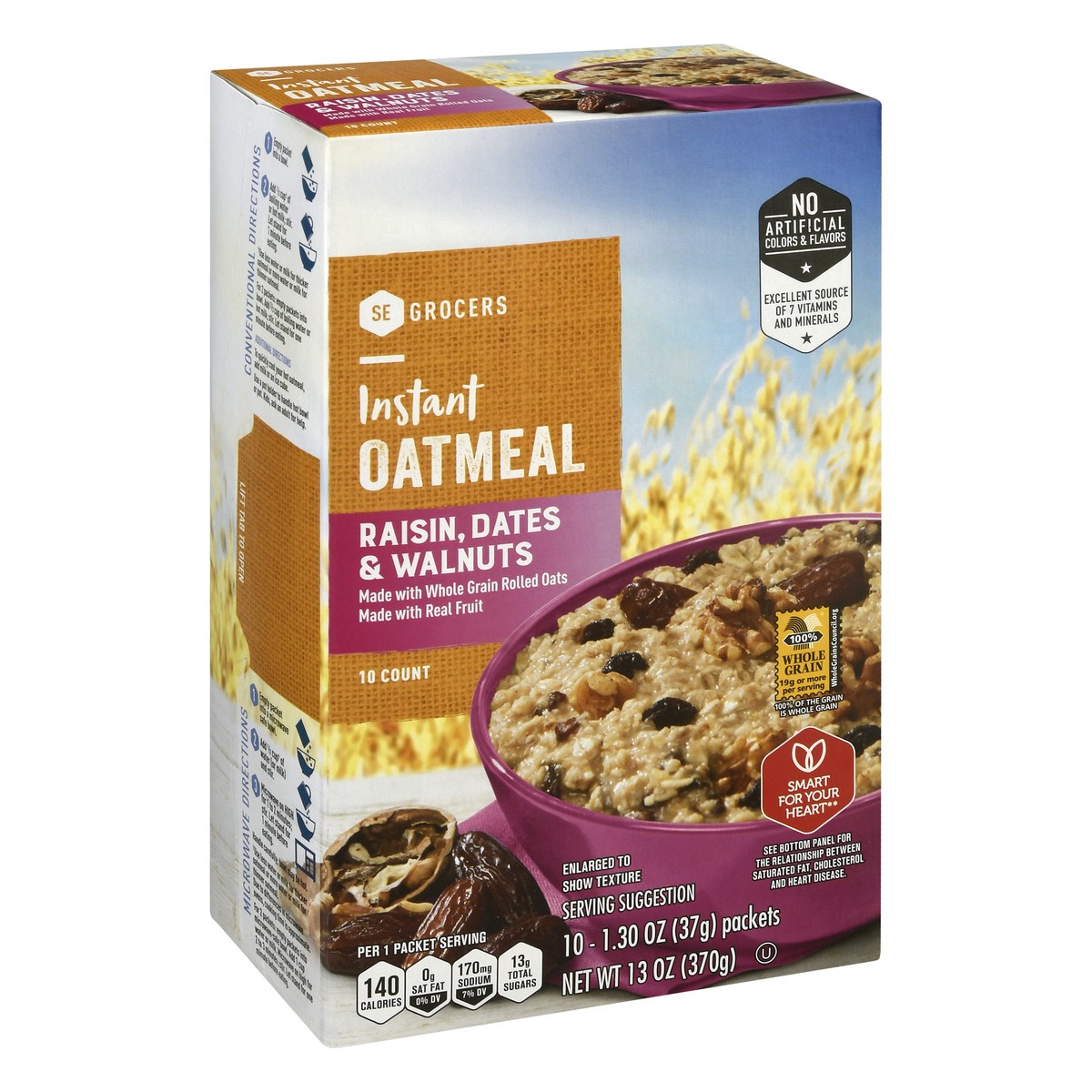 slide 5 of 14, SE Grocers Oatmeal Instant 100% Whole Grain Raisin Dates & Walnuts, 13 oz