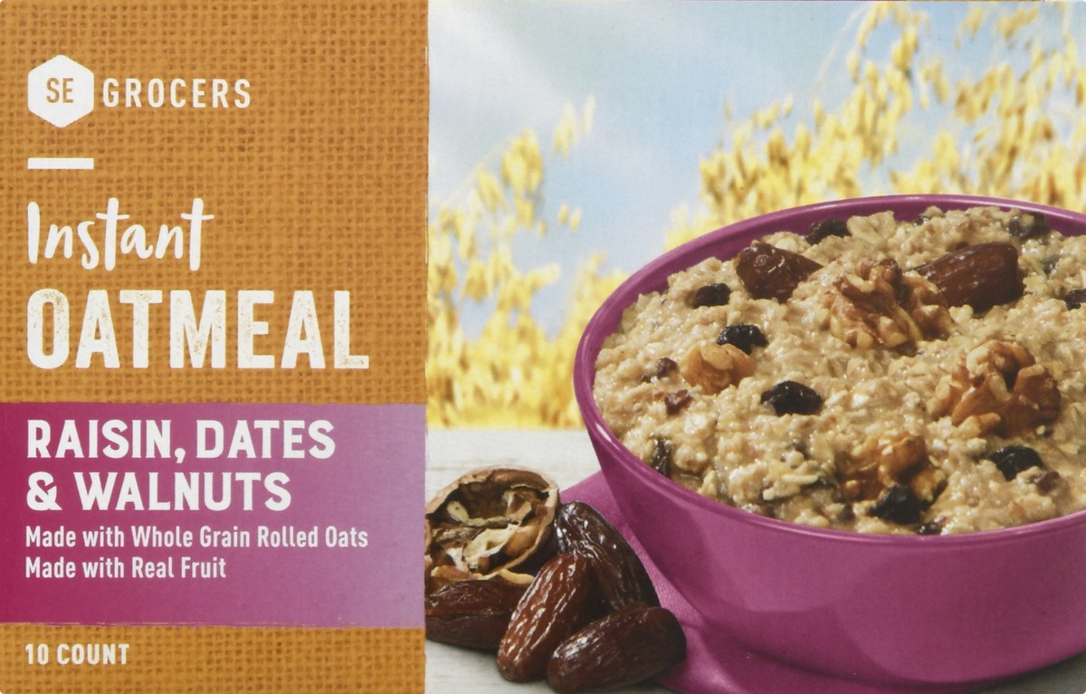 slide 2 of 14, SE Grocers Oatmeal Instant 100% Whole Grain Raisin Dates & Walnuts, 13 oz
