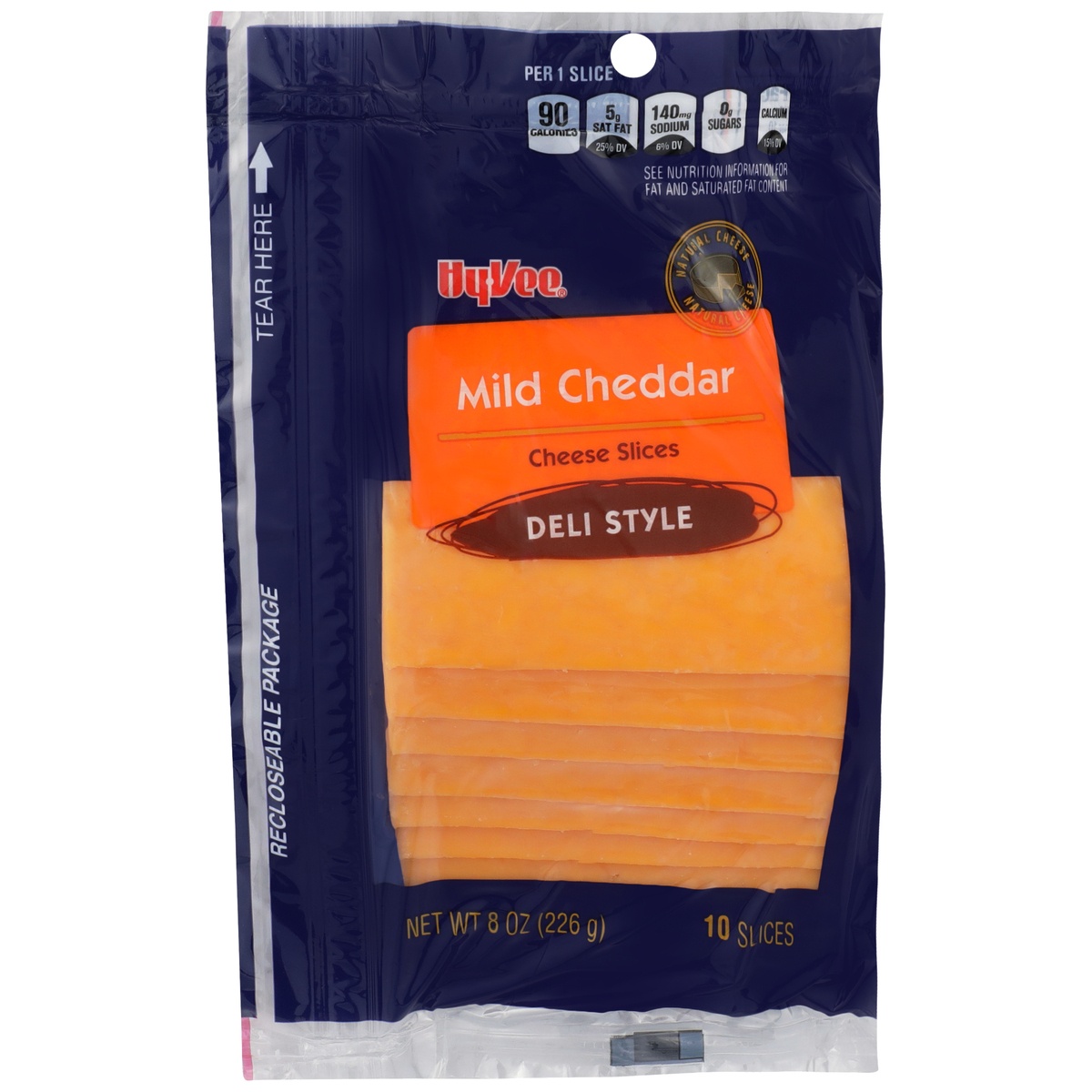 slide 1 of 1, Hy-vee Mild Cheddar Deli Style Cheese Slices, 10 ct; 8 oz