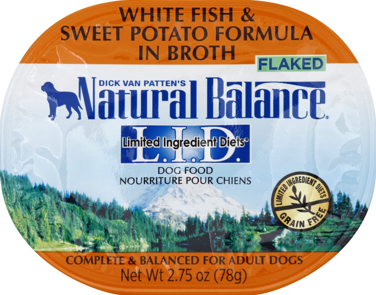 slide 5 of 6, Natural Balance Dog Food, White Fish & Sweet Potato Formula in Broth, Flaked, 2.75 oz
