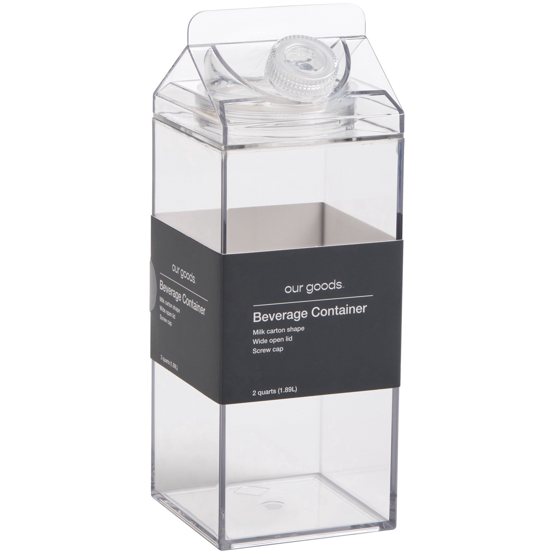 slide 1 of 1, our goods Plastic Clear Milk Carton, 2 qt