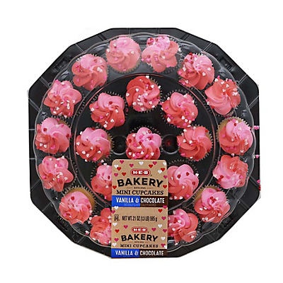 slide 1 of 1, H-E-B Valentine Mini Cupcake Platter, 24 ct