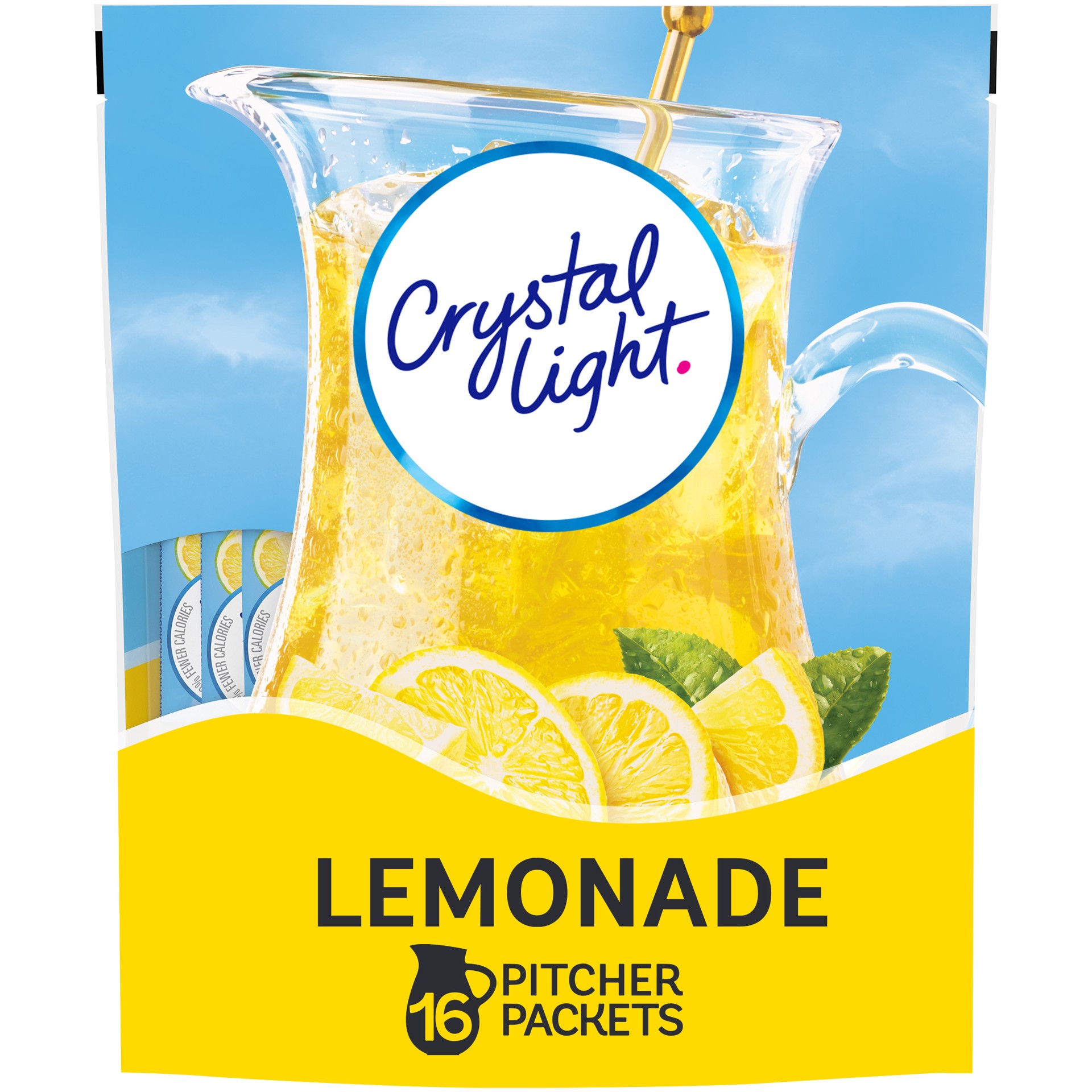 slide 1 of 5, Crystal Light Lemonade Naturally Flavored Powdered Drink Mix Pitcher Packets, 16 ct