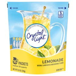 Crystal Light Drink Mix, 16 Pitcher Packets, for Flavorful Hydration and Shareable Refreshment, Lemonade, flavored with other natural flavor Zero Sugar, Low Calorie, 8.6 oz