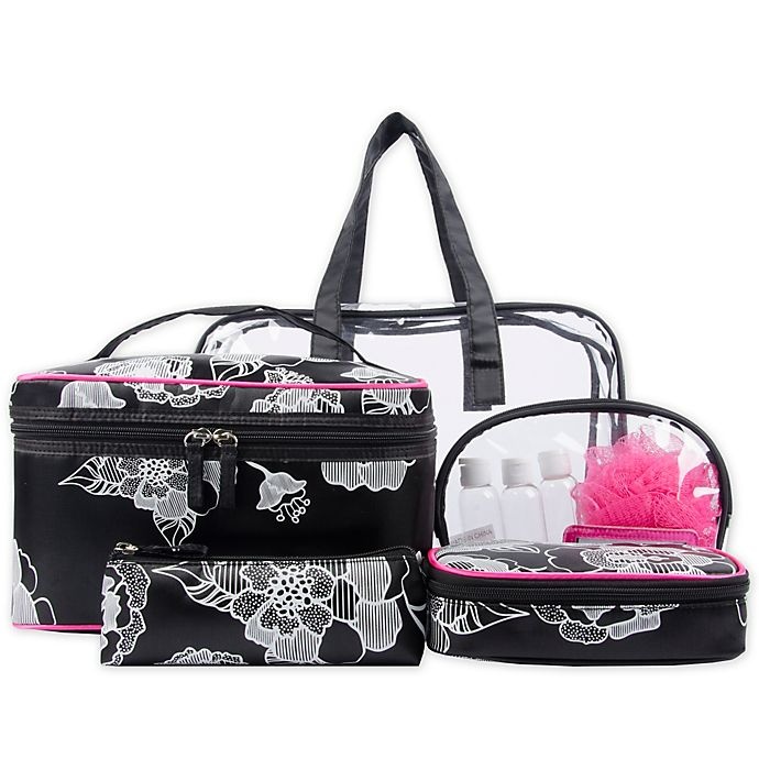 slide 1 of 1, GO Travel Blockbuster Cosmetic Bag Set - Black and White Floral, 10 ct