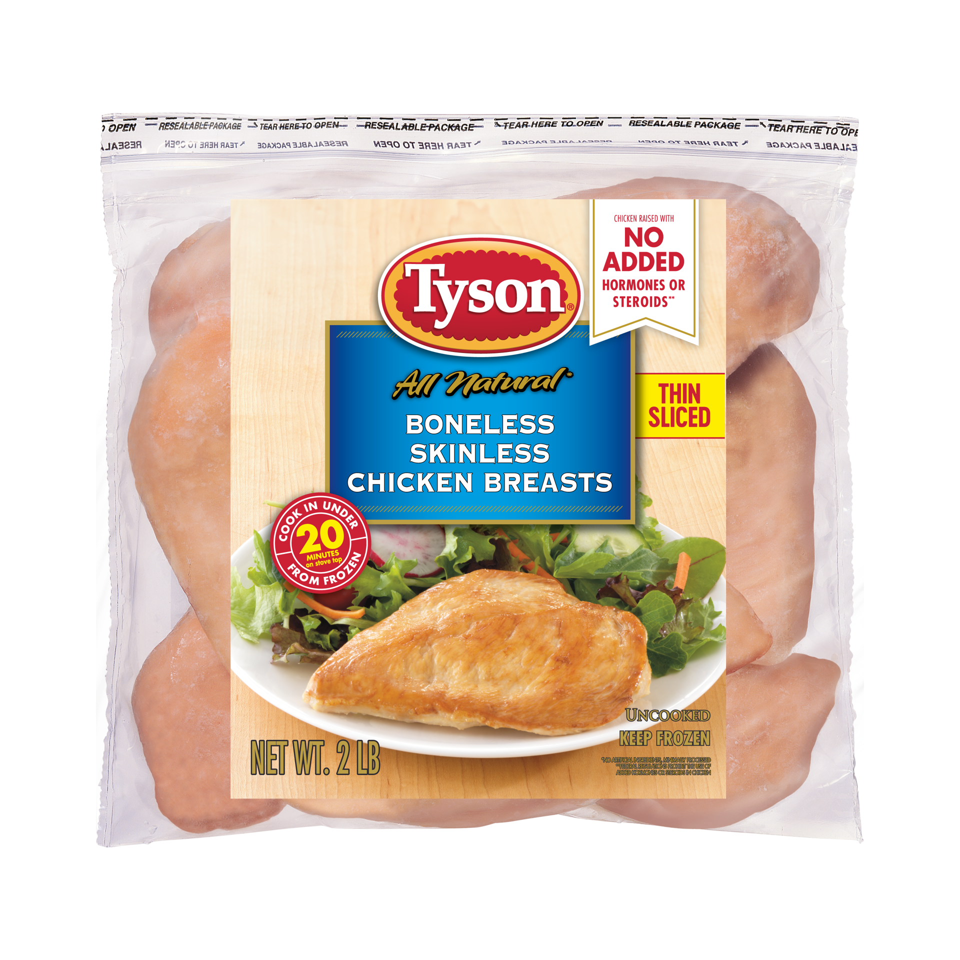 slide 1 of 5, Tyson Boneless Skinless Chicken Breasts, 2 lb. (Frozen), 907.19 g