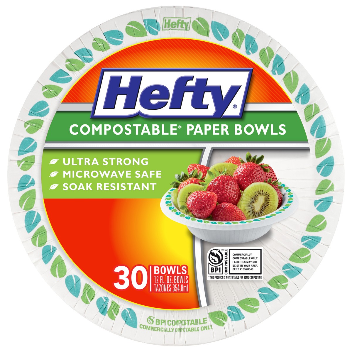 slide 1 of 7, Hefty 12 Fl Oz Compostable Paper Bowls 30 Each, 30 ct