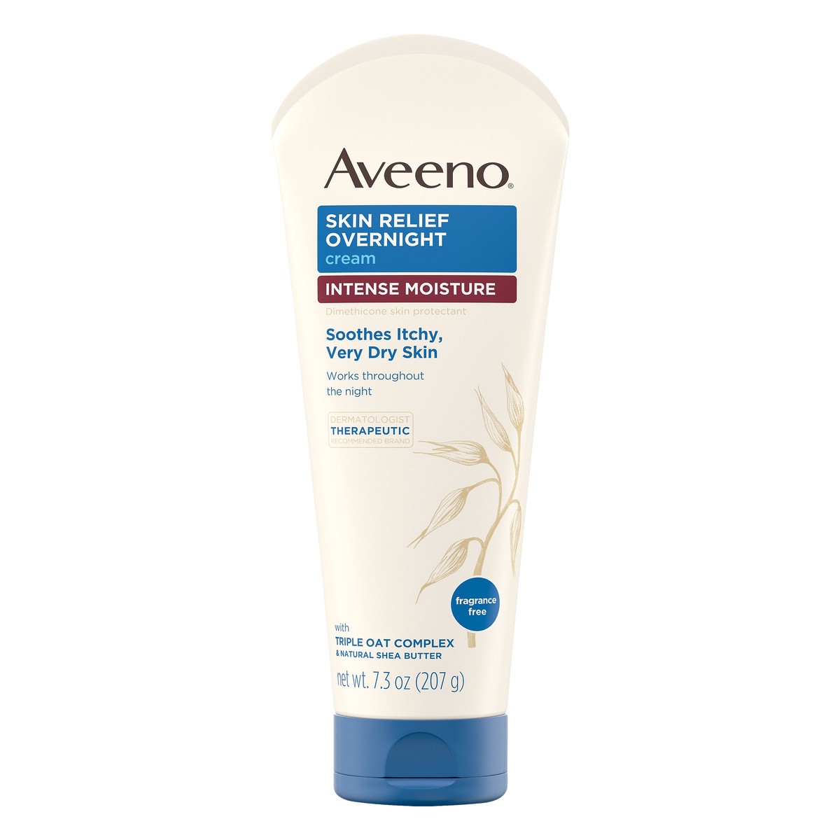 slide 1 of 5, Aveeno Skin Relief Overnight Intense Moisture Cream with Triple Oat Complex & Natural Shea Butter, Therapeutic Dimethicone Skin Protectant for Dry Itchy Skin Relief, Fragrance- & Steroid-Free, 7.3 oz, 7.3 oz