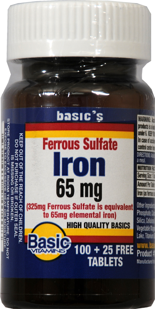 slide 1 of 1, Basic Iron Tablets 65Mg, 125 ct