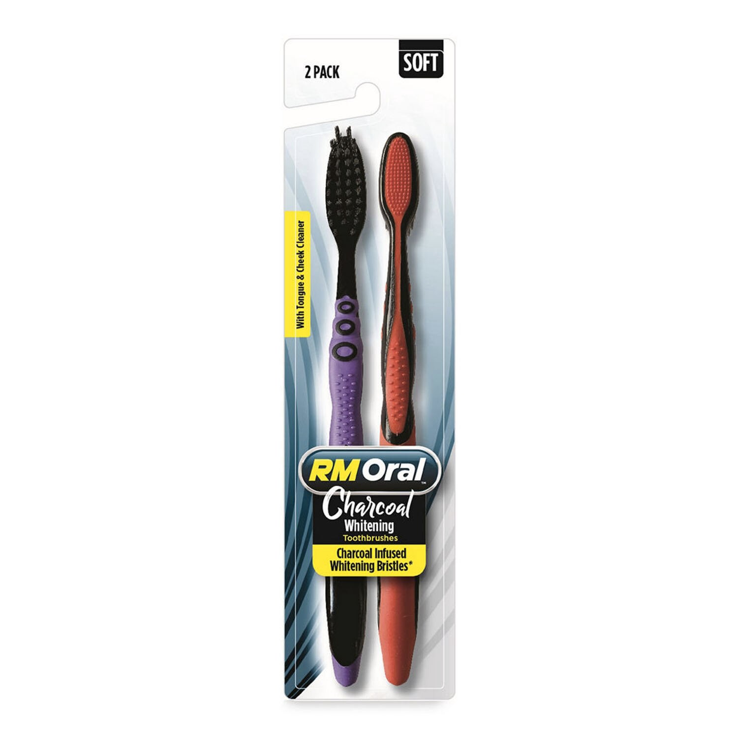 slide 1 of 3, RM Oral Soft Charcoal Whitening Toothbrush, 2 Pack, 1 ct