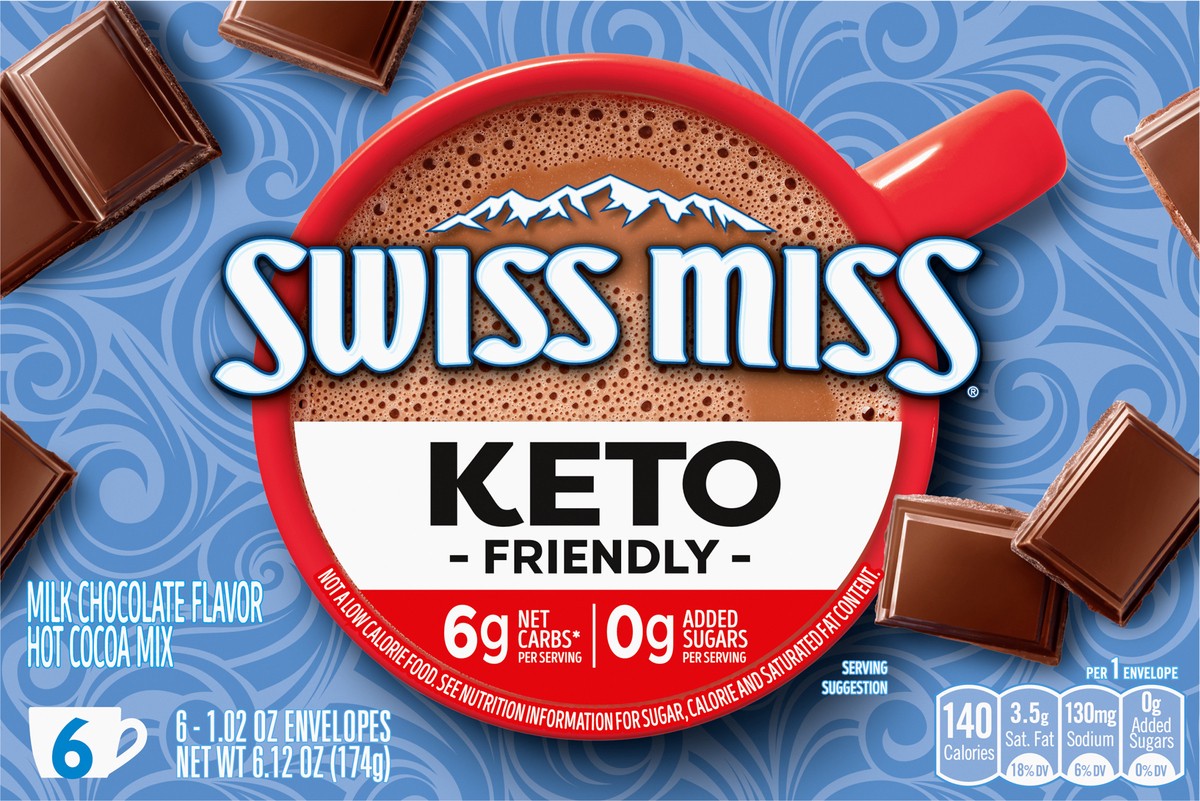 slide 4 of 9, Swiss Miss Keto Friendly Hot Cocoa Mix, 6 Envelopes - 6.12 oz, 6 ct