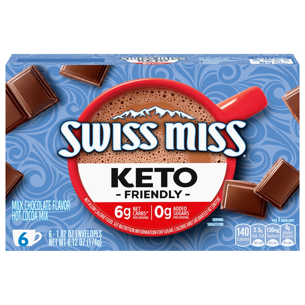 slide 1 of 9, Swiss Miss Keto Friendly Hot Cocoa Mix, 6 Envelopes - 6.12 oz, 6 ct