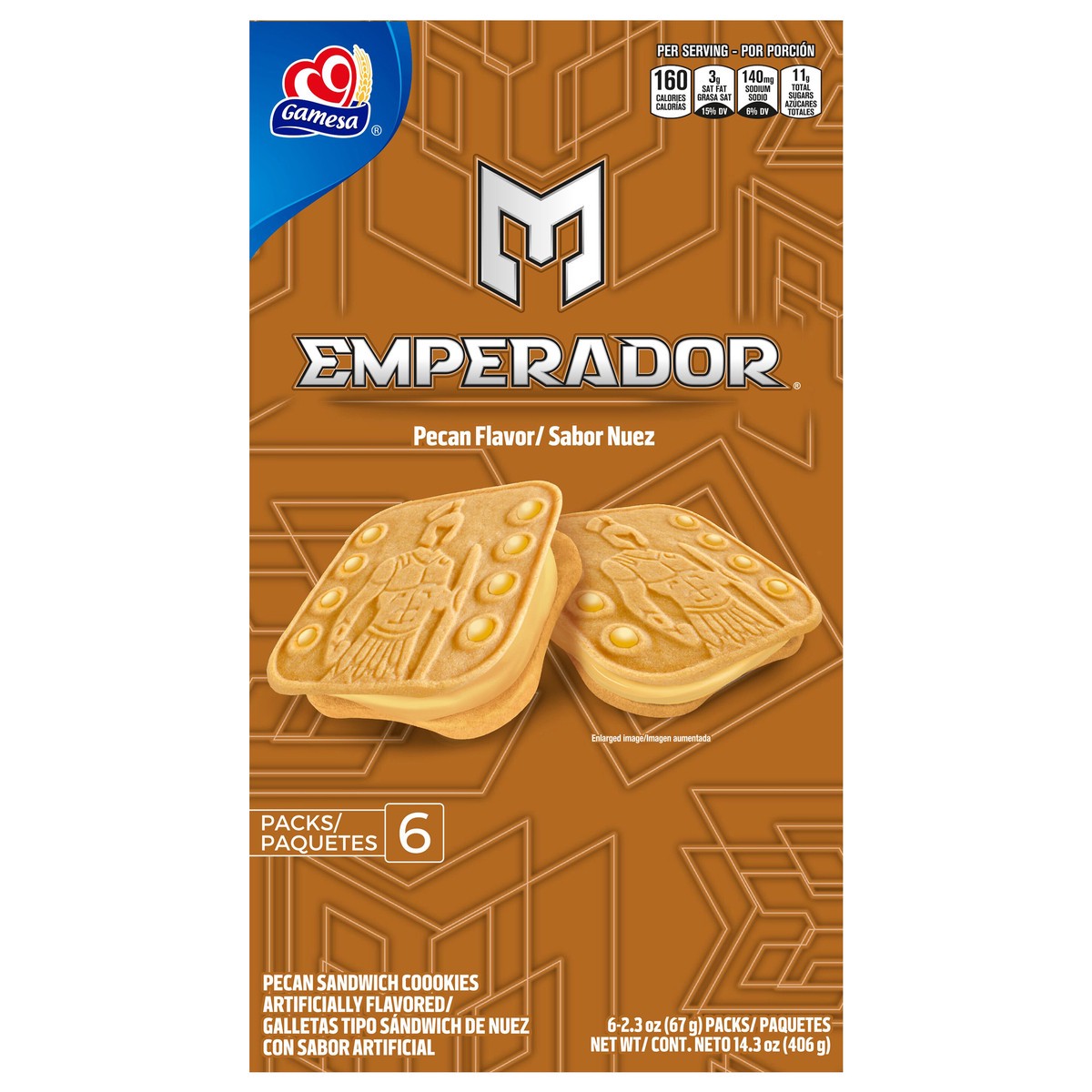 slide 1 of 10, Gamesa Emperador Cookies Peacn Sandwich Artificially Flavored 2.3 Oz 6 Count, 6 ct; 2.3 oz