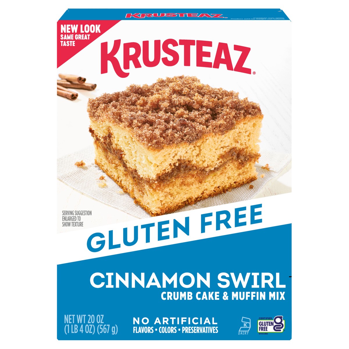 slide 1 of 8, Krusteaz Gluten Free Cinnamon Swirl Crumb Cake & Muffin Mix, 20 oz